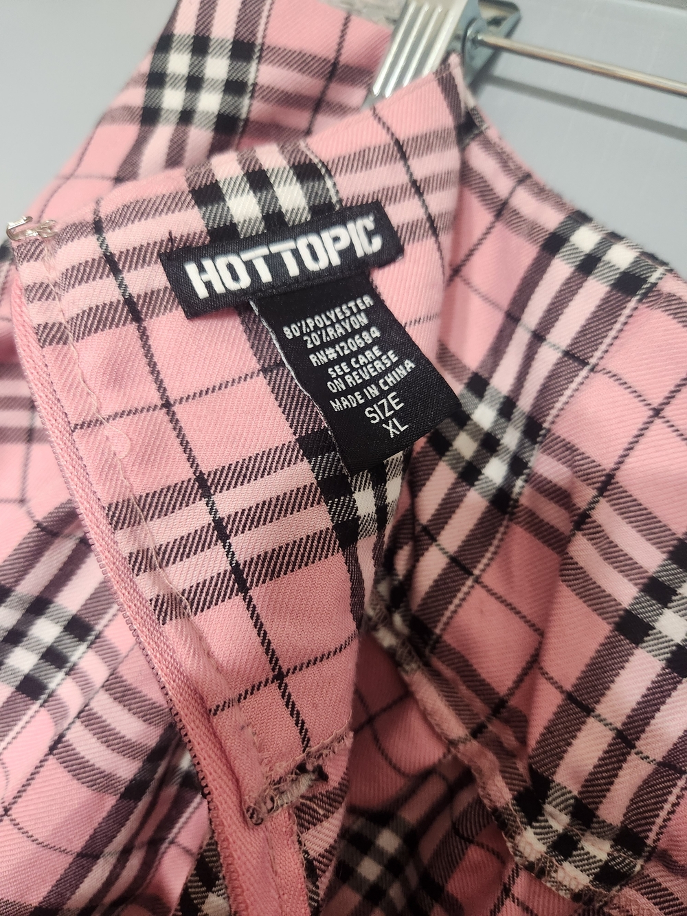 Hot Topic Pink & Black Plaid Corset Tie Lace Tiered Mini Skirt. Size XL. - Picture 7 of 8